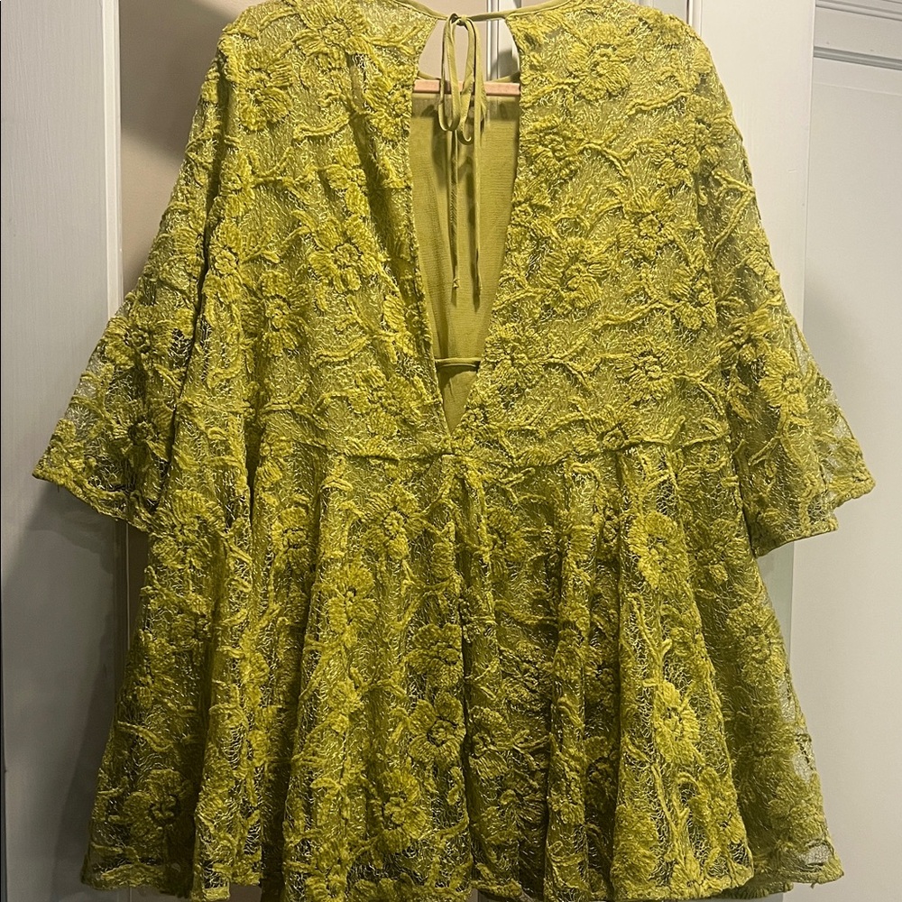 Free People Chartreuse Lace Flare Dress - Picture 8 of 10